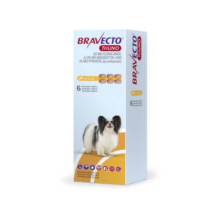 BRAVECTO TRIUNO*6CPR 2,5-5KG